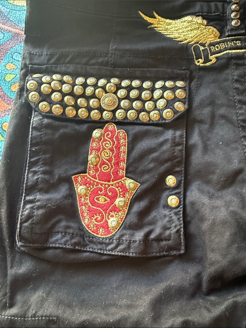 Robin's Jean Black Studded Cargo Capris - Picture 4 of 9